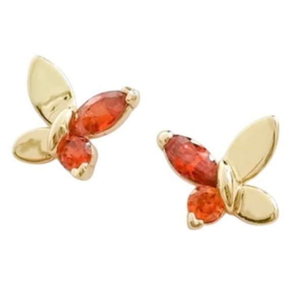 KATE SPADE • Gold Social Butterfly Red Crystal Wings Earrings - Picture 1 of 3